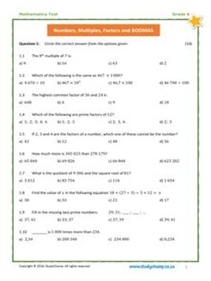 cover image of Grade 6 Maths Test 3: Bodmas, Factors, Multiples